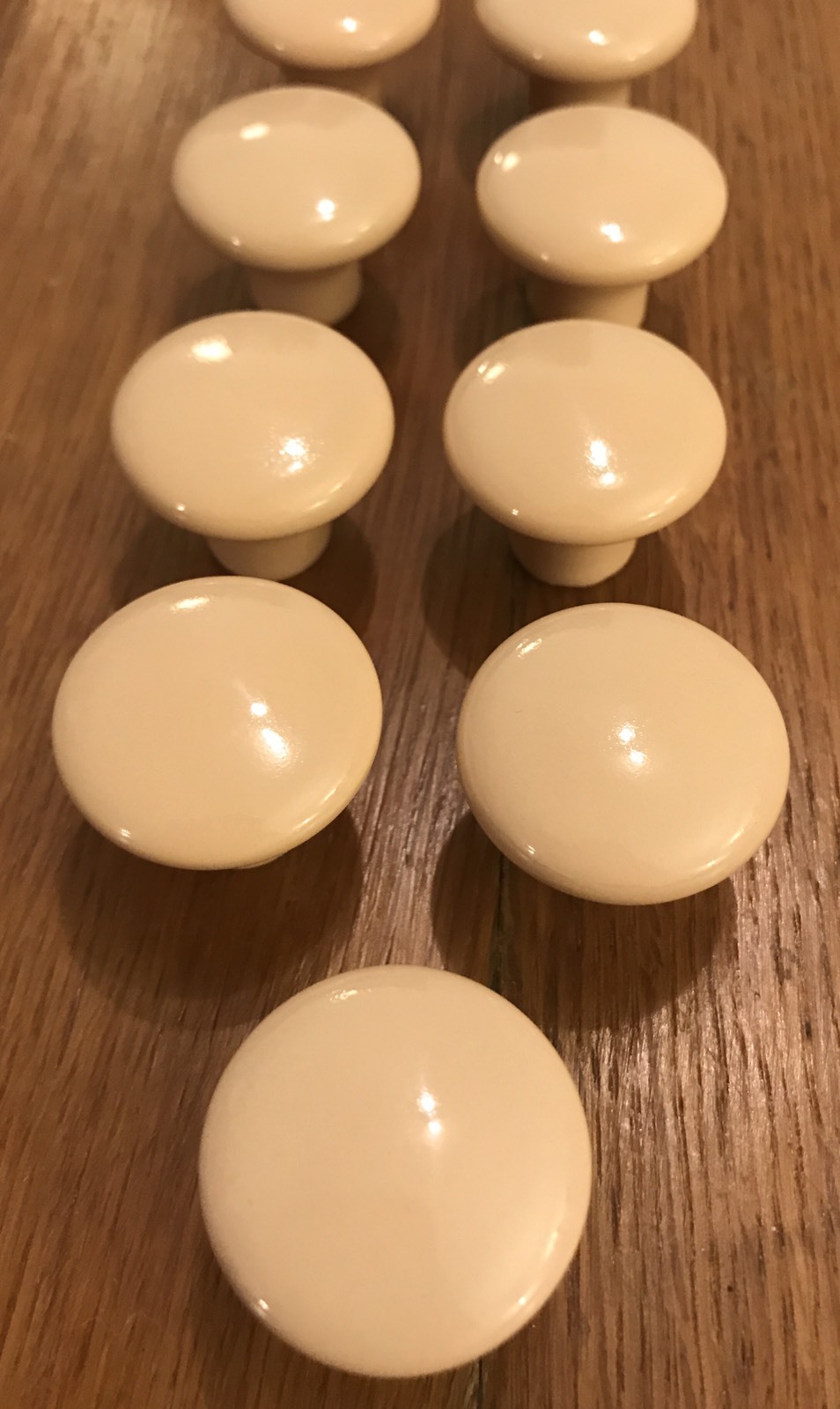 9 Knobs Ceramic Round Tan Beige Pedestal Mushroom Shape Cabinet Drawer Vintage