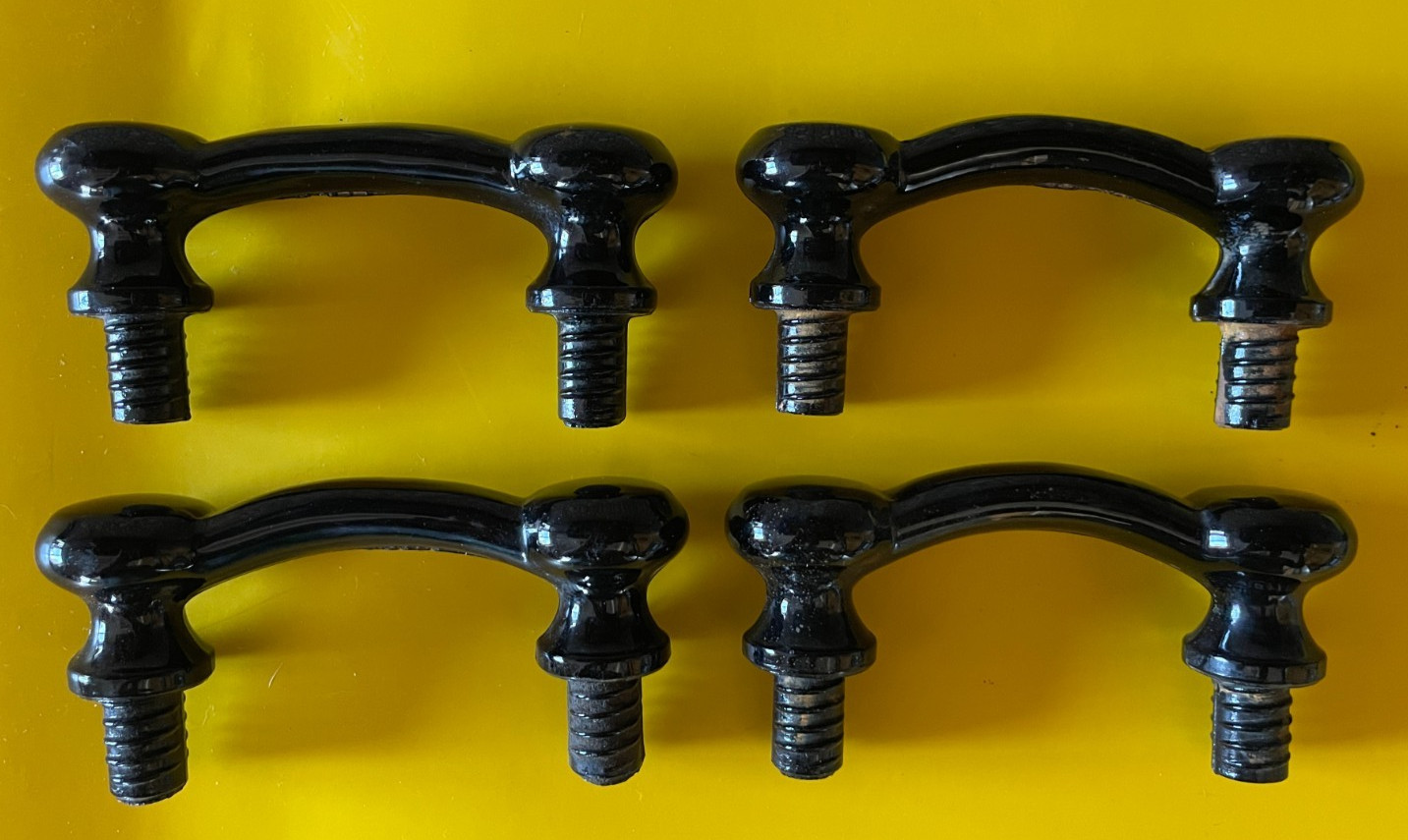 4 Edwardian Eastlake Black Milk Glass Cabinet Pulls Apothocary Handles 1920-30s