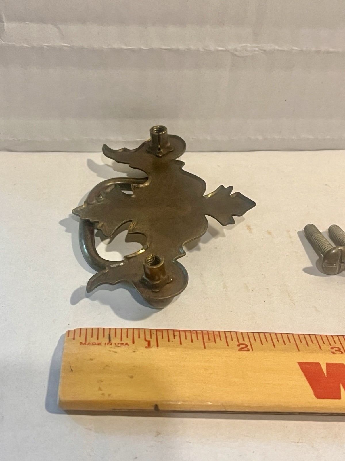 Vintage Leaf Style Drawer Pull, Antique Brass, with Screws