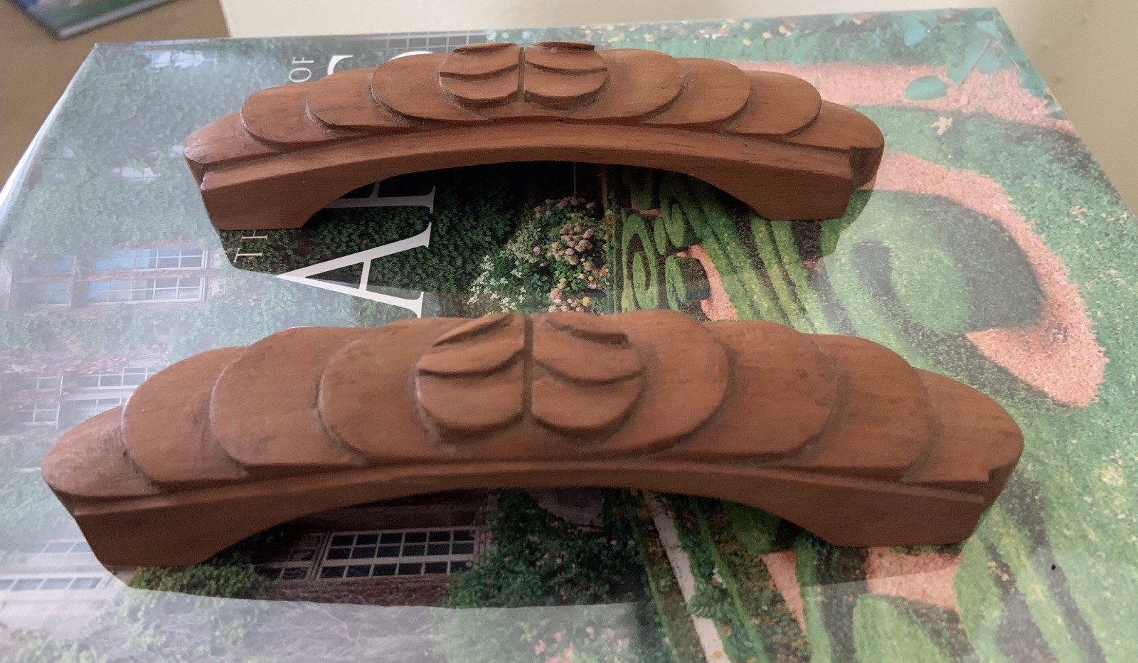 Vintage DRAWER PULLS Folk Art Country (8) Hand Carved Hard Wood 5-3/4” X 1-1/2”