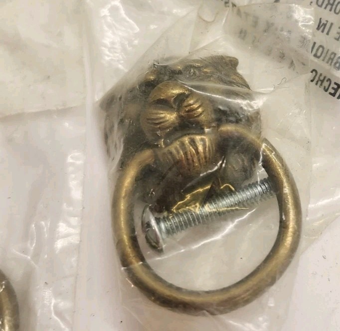 2 Amerock USA T-Knocker Style Small Lion Head Brass Drop Ring Pull Handle knobs