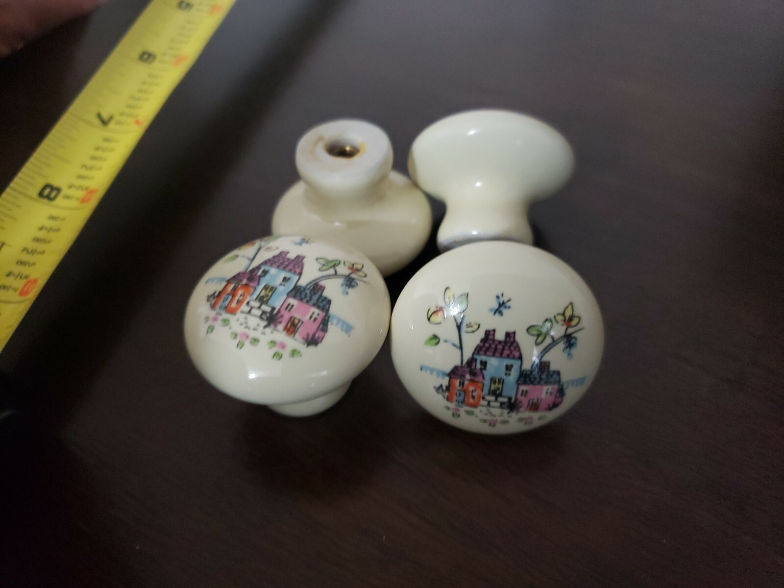 Lot of 4 Vintage Round Porcelain Cabinet Knobs Made in JAPAN Color Cottages