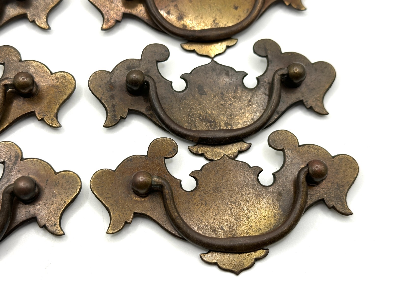 Vintage 8 Brass Chippendale-Style Batwing Drop Handle Drawer Pulls