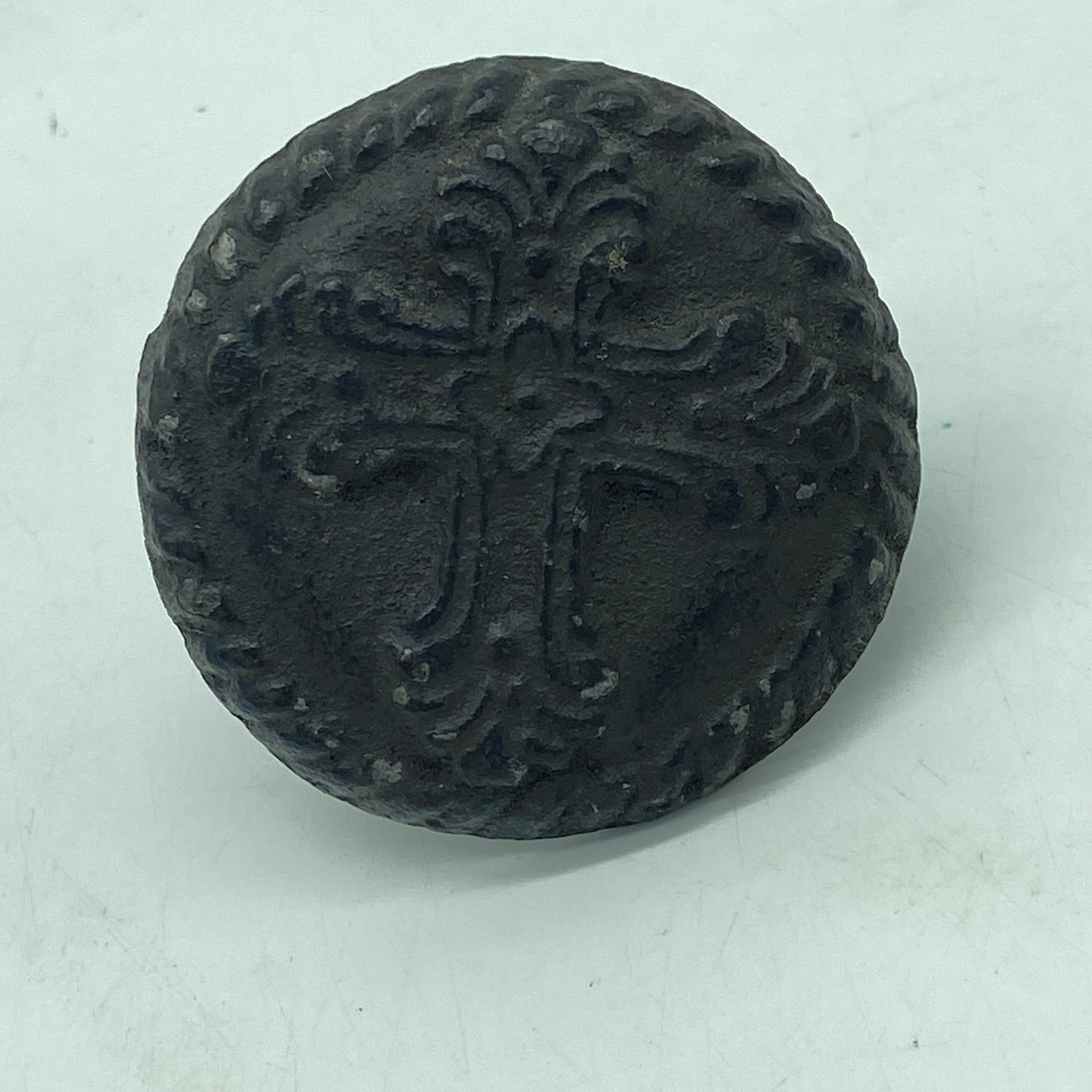 Vintage Cast Iron Celtic Cross Drawer Pull Gothic Fleur De Lis Rustic Medieval