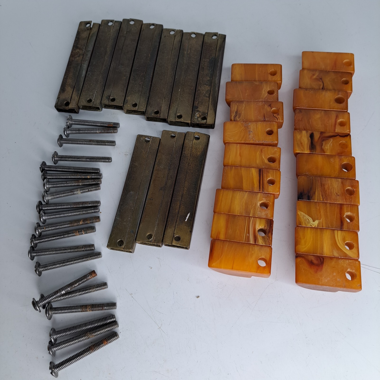 9 Antique ART DECO Butterscotch Bakelite Brass Plated Bar Drawer Pulls Reclaimed