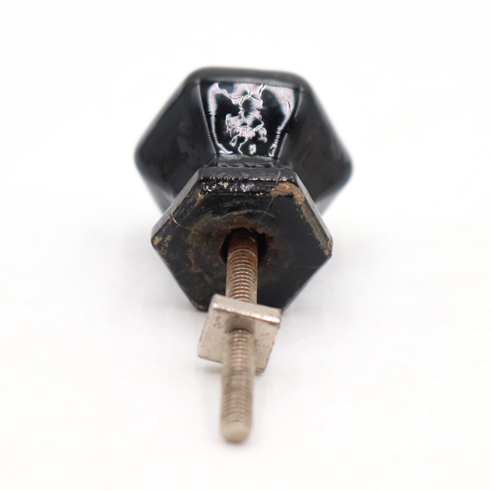 Vintage 1 in. Hexagon Black Glass Cabinet Knob