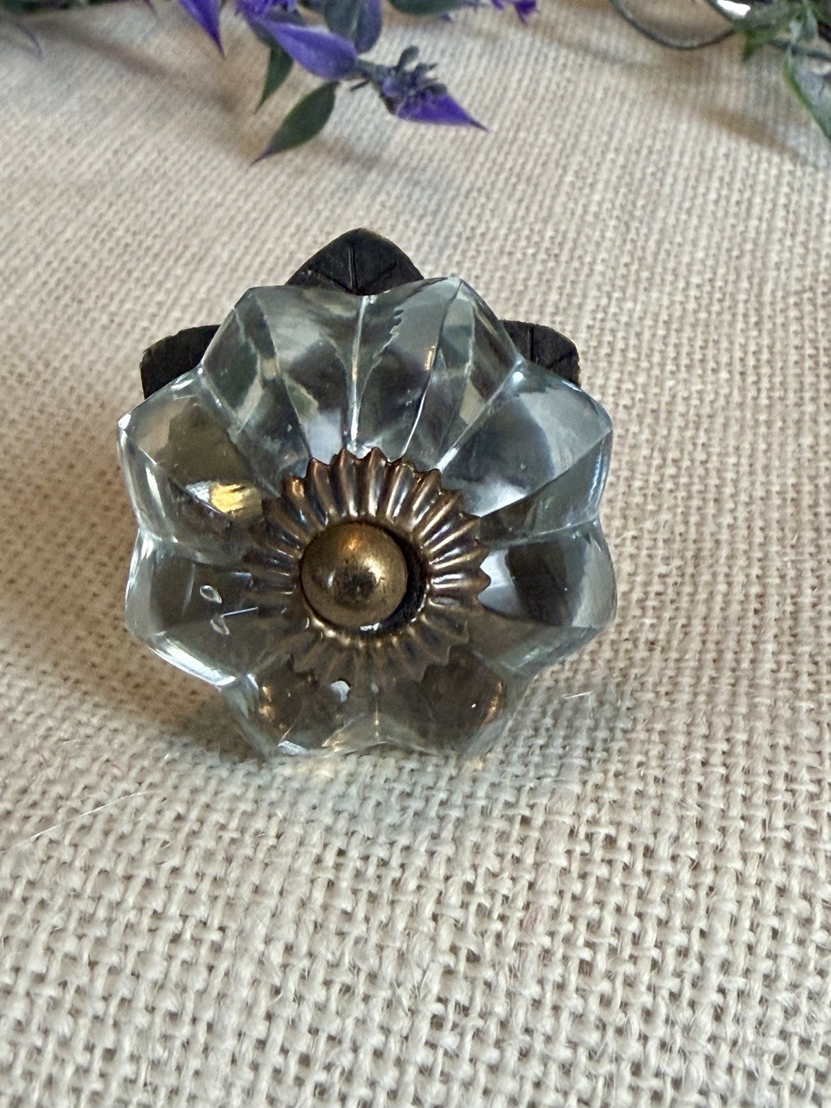 Antique Vintage Style Flower Clear Glass Cabinet Knobs Drawer Pulls Depression
