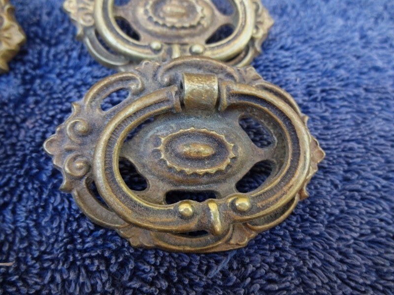 Vintage KBC Cast Brass Ornate Drop Bail Drawer Pulls Set of 6- 2in. x 1.25in.