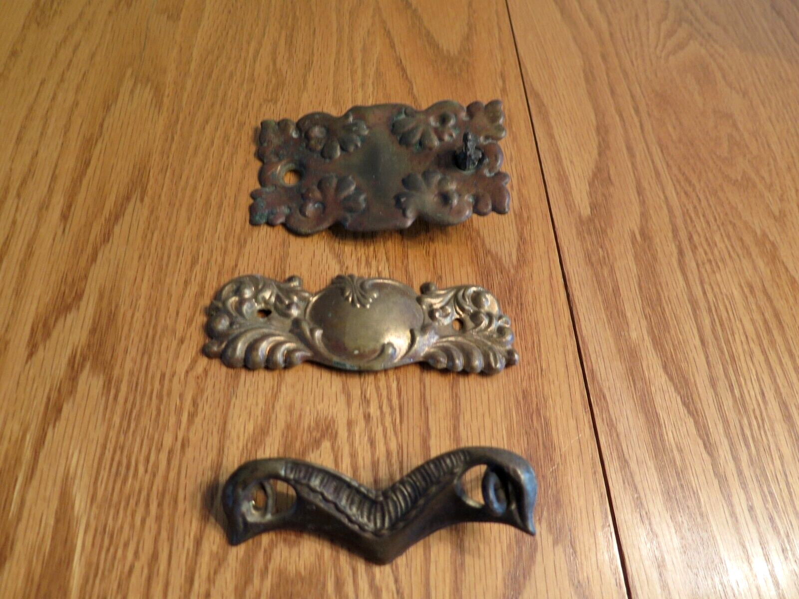 3 Vintage Brass? Dresser Cabinet Drawer Back Plate? Hardware Lightweight Salvage
