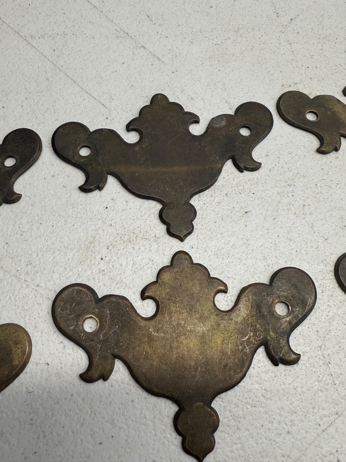 Antique Chippendale Brass batwing set of 12 old surface hardware restoration