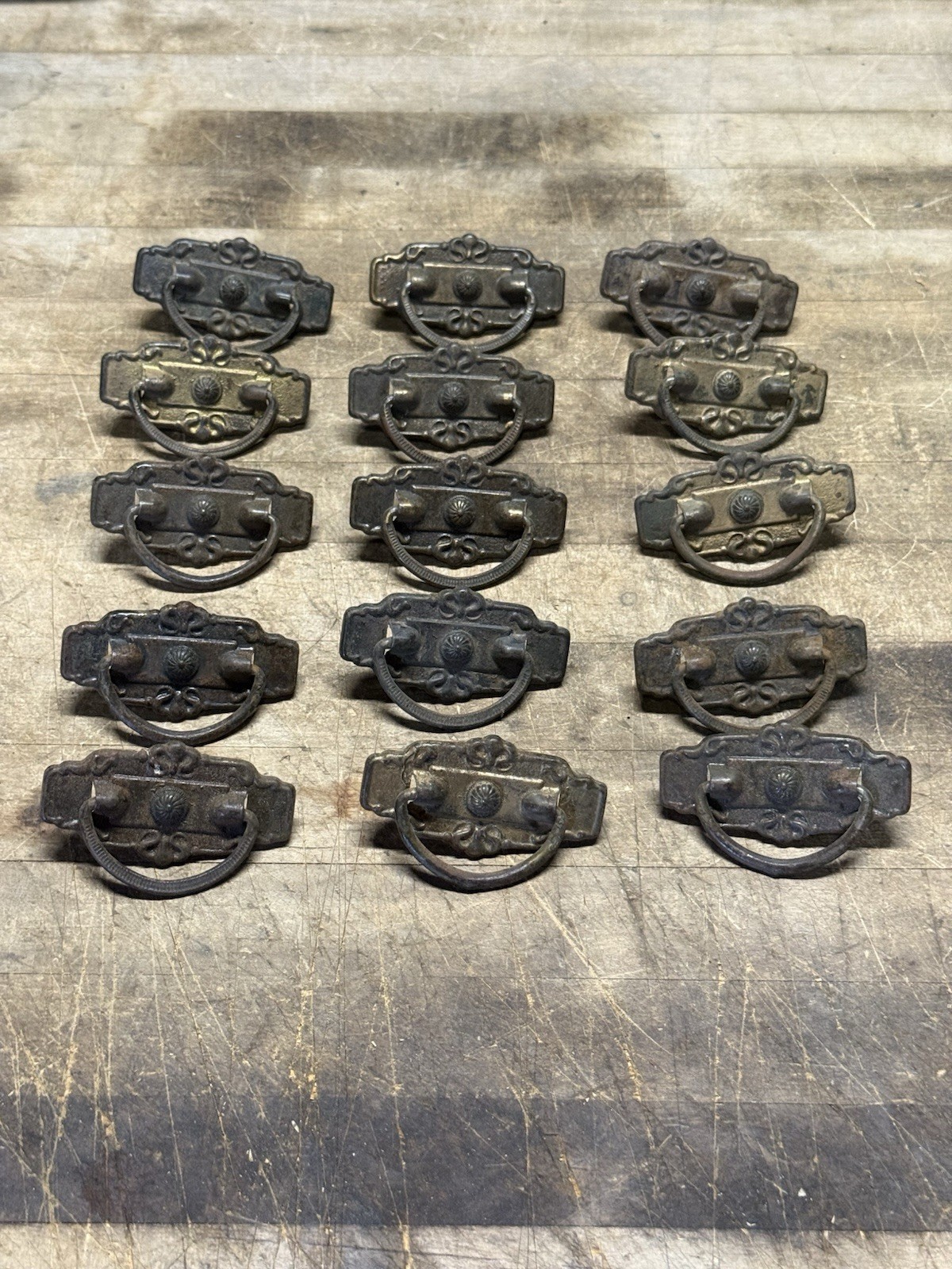 Antique Lot 15 Drawer dresser Pulls Cabinet Pulls- Detailed! – COMPLETE READY