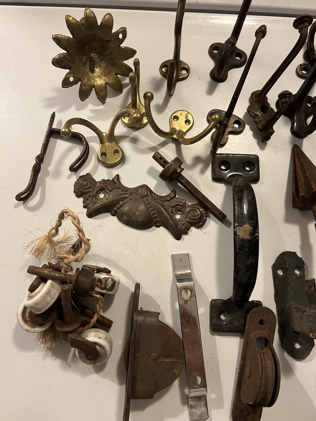 A collection Vintage Antique assorted Window Door hardware LOT 26 Pieces Hooks
