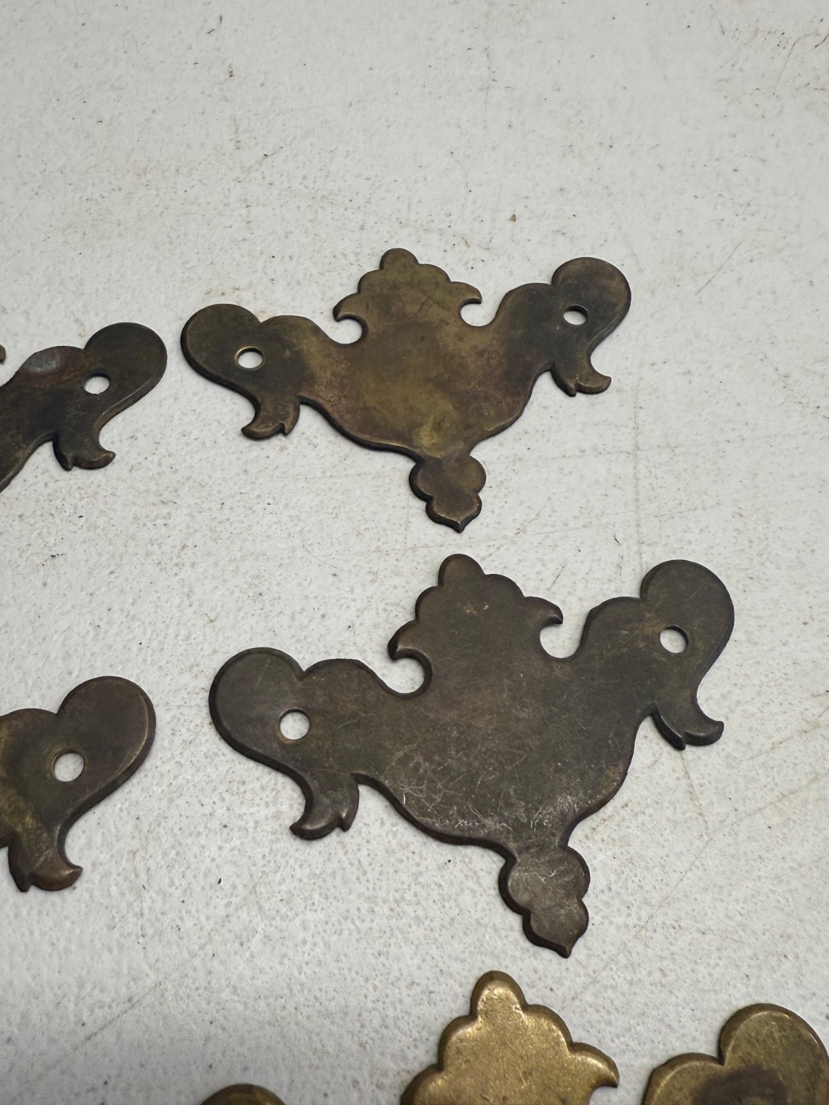 Antique Chippendale Brass batwing set of 12 old surface hardware restoration