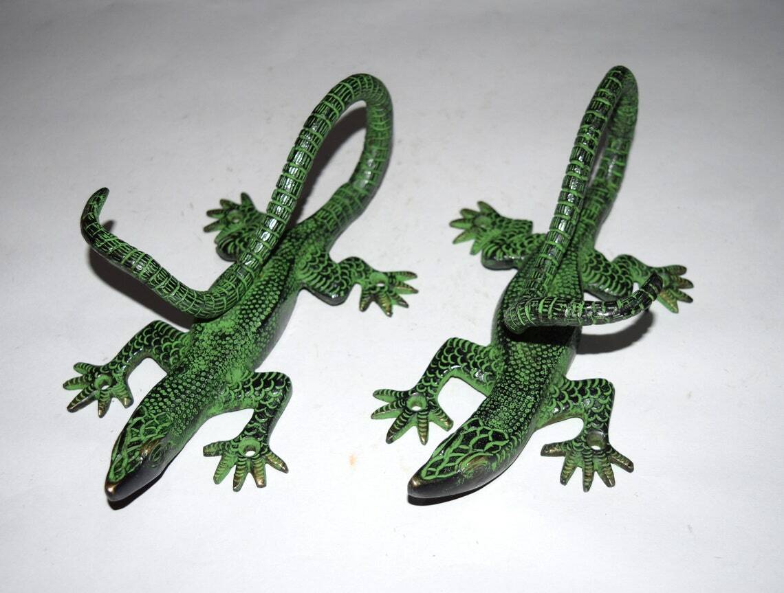 9” Inches Lizard Brass Door Handle Komodo Dragon Gate Pull Entry Club Dec HK115