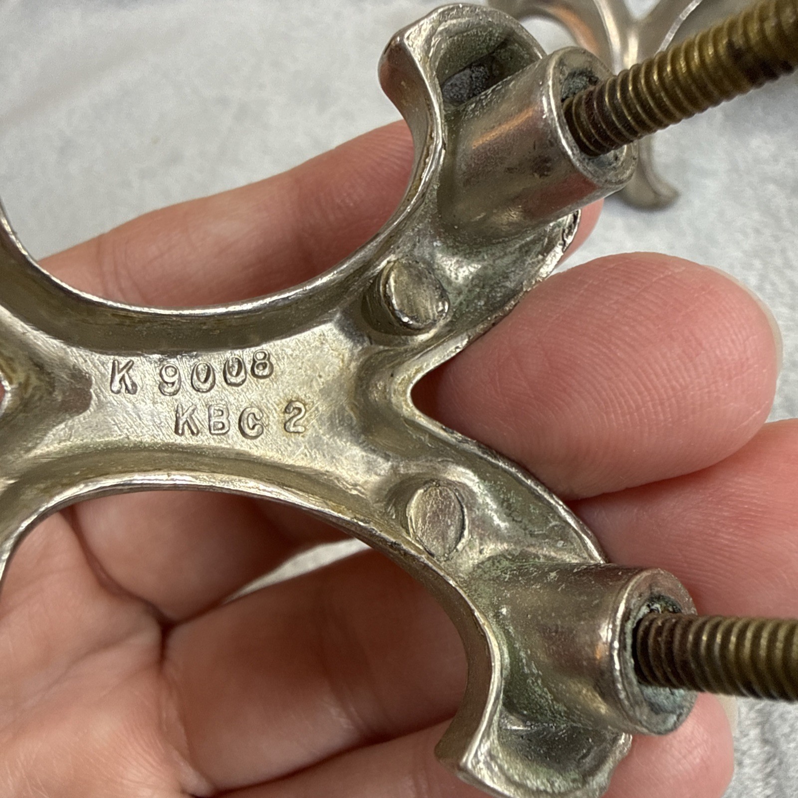 VTG Keeler Brass Co Double Scroll Cabinet Drawer Knob Pulls Silver Tone Set Of 8