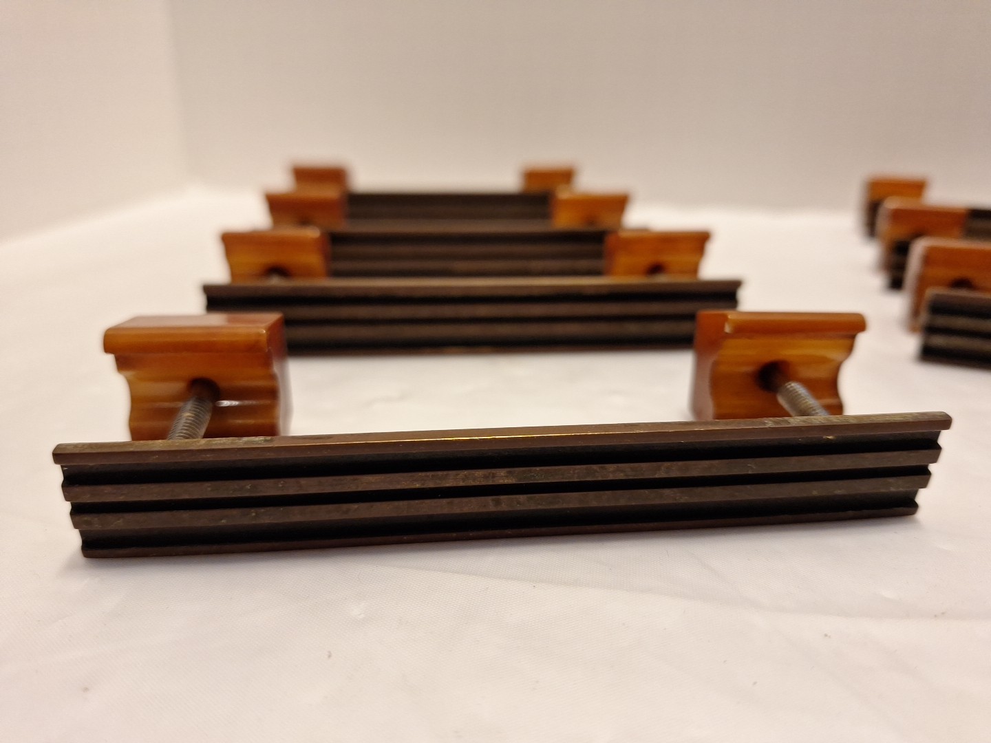 Set of 7 Pulls Butterscotch Solid Brass Bakelite Art Deco MCM Vintage Read Pics
