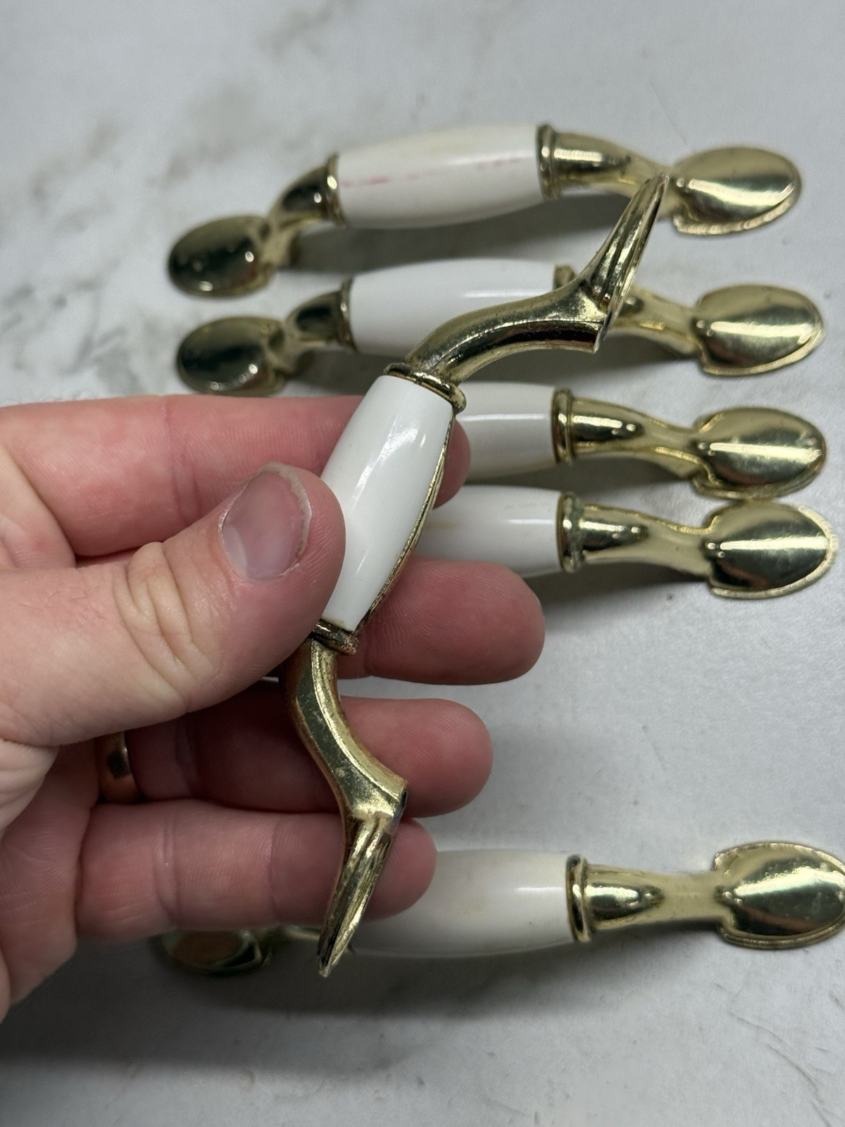Vintage Drawer Pulls Cabinet Handles Set of 7 Beige Ceramic Center 3”