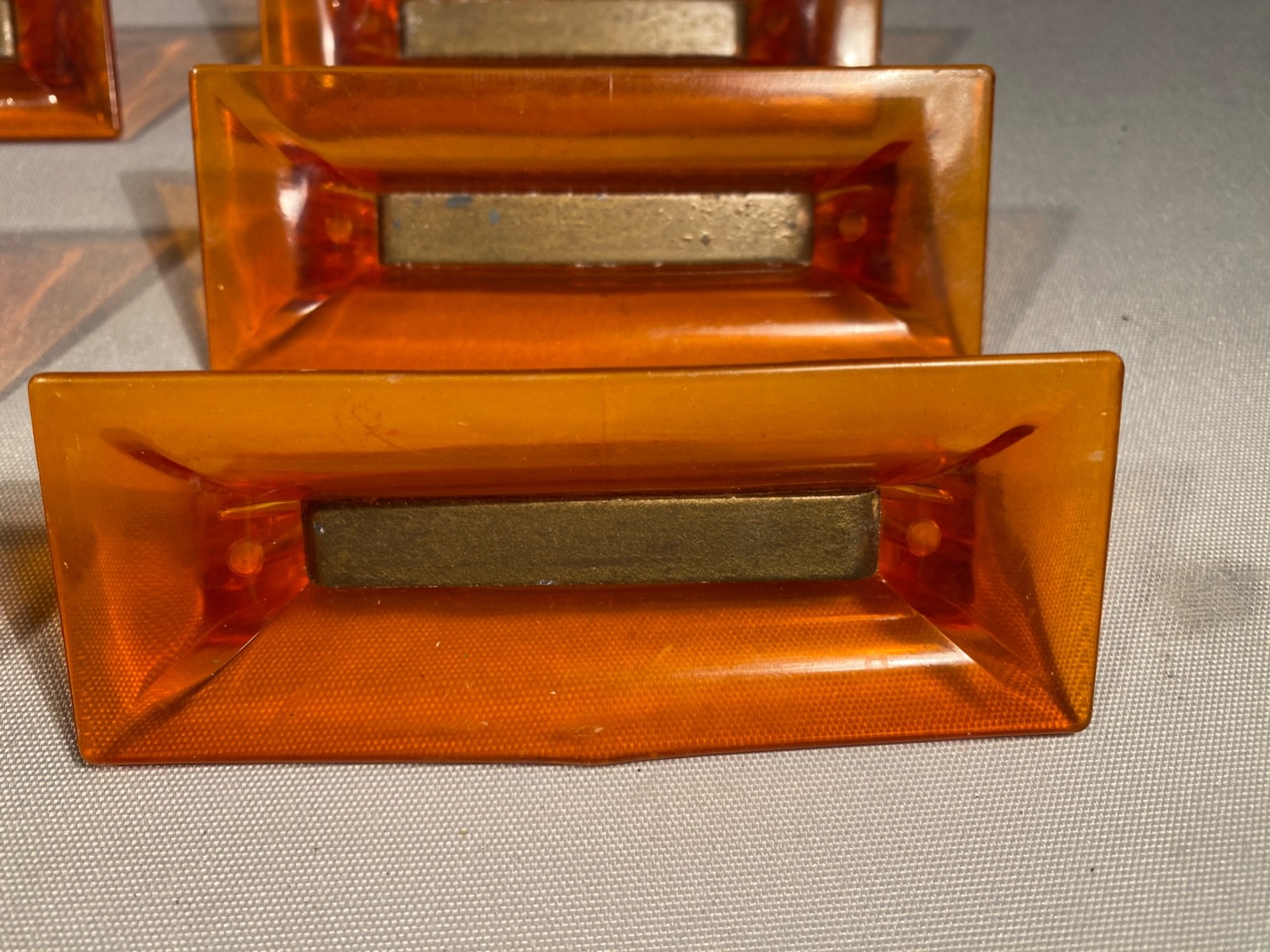 Lot of 8 Vintage MCM Plastic Orange Drawer Pulls and screws from Harmon Dresser