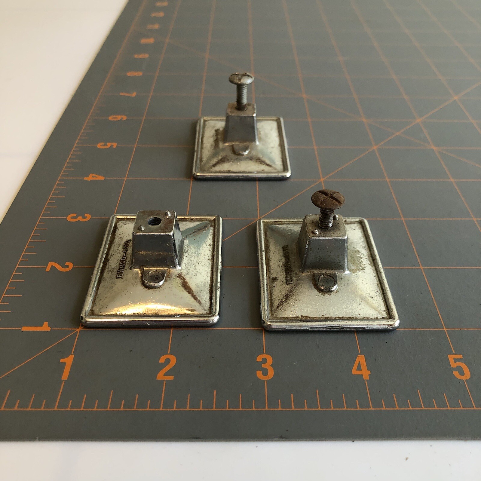 3 Vintage Mid Century Silver Chrome Finish Rectangular Cabinet Drawer Pulls MCM