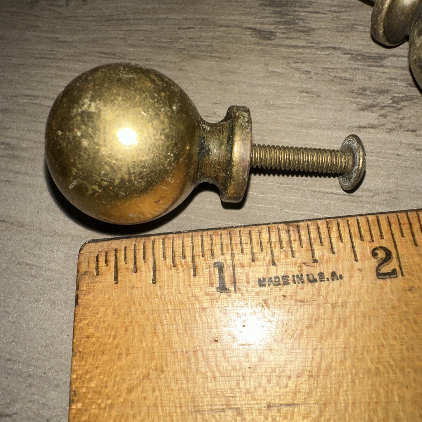 4 Brass Drawer Pulls Round Cannon Ball Style Nice Patina!