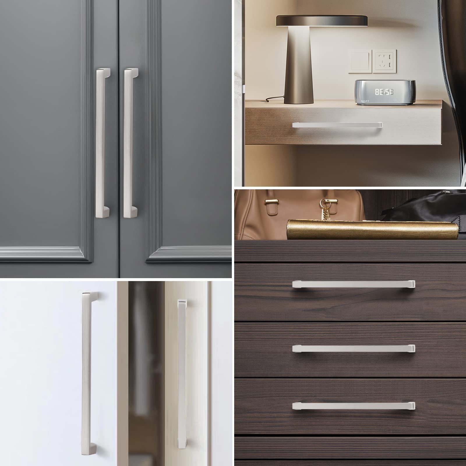 Solid Square Bar Cabinet Handle – Matte Brushed Nickel Furniture Pull 6 Inch-…