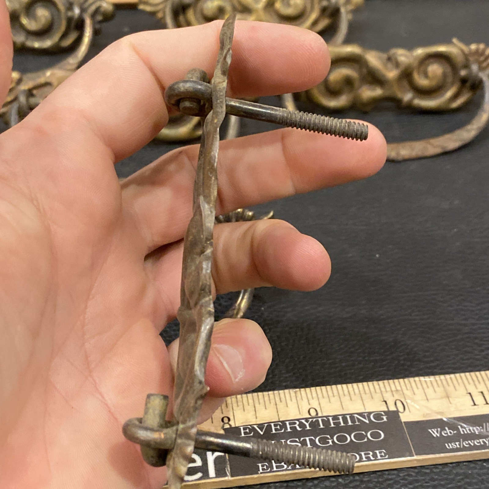 8 Antique Drop Bail Pulls Ornate Nouveau Scroll Fleur De Lis French Lily Flower