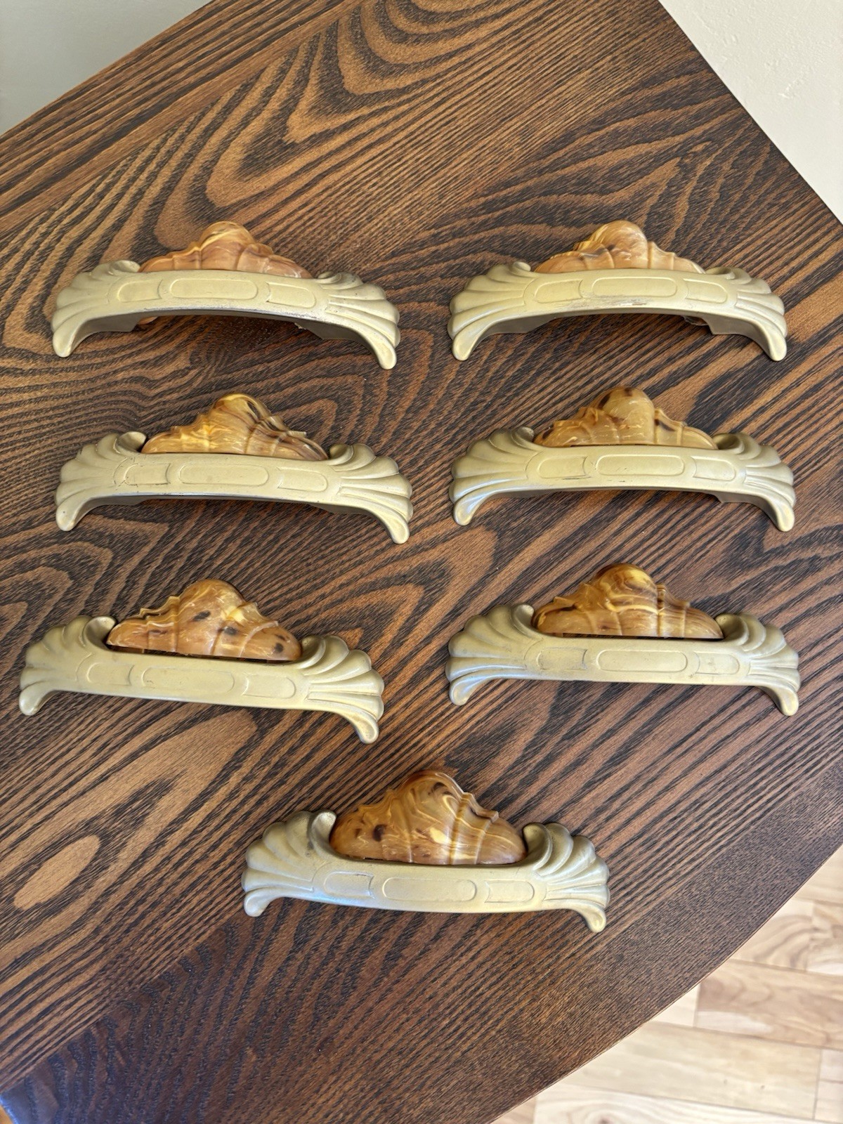 Set 7 Vintage Art Deco Bakelite Drawer Pulls Hardware Waterfall Style Furniture