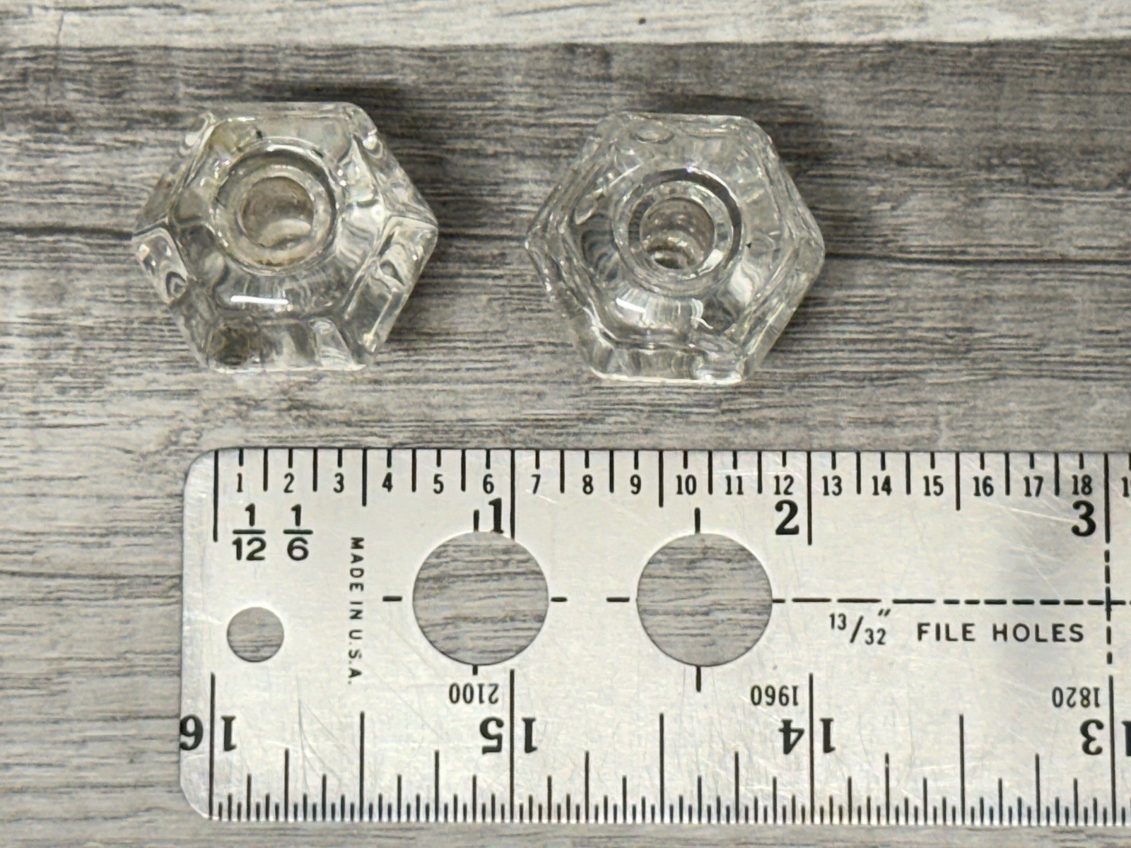 MCM Drawer Pull Knobs Vintage Clear Glass Hexagon Cabinet Hardware Set of 2