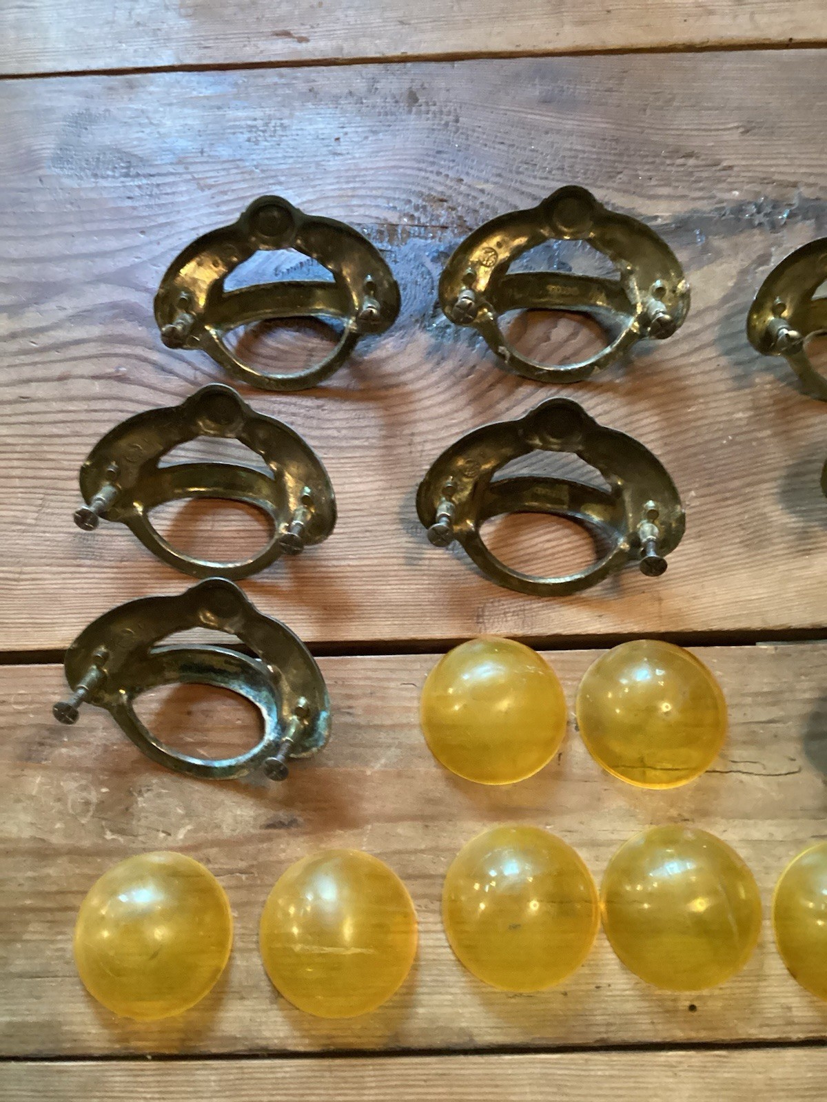 Art Nouveau Style Finger Cup Pulls Gold Bakelite?- Set of 8 – 3″ centers