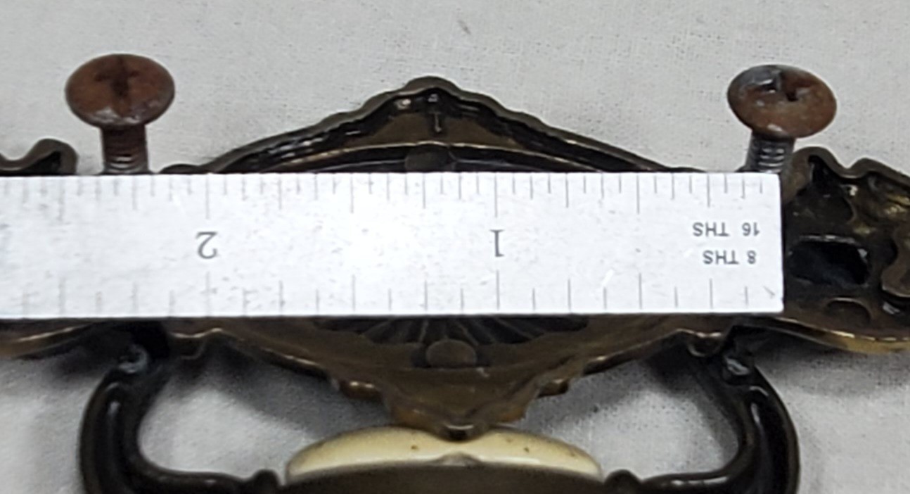 Vintage Brass Drawer Pull With Beige Ceramic Center Bead 2 1/4″ OC