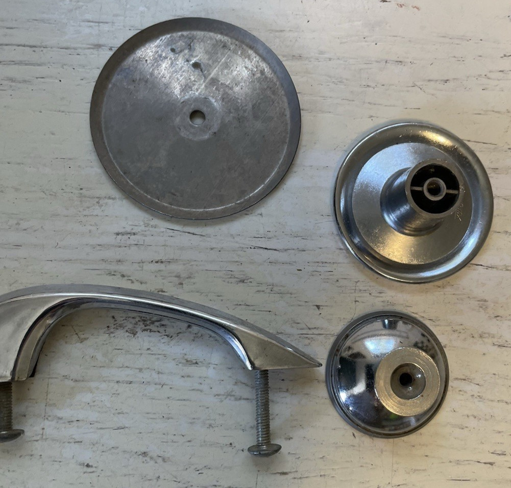 Ajax Chrome Vintage Knobs & Handle Large Lot Cupboard Drawer Cabinet MCM 31 USA