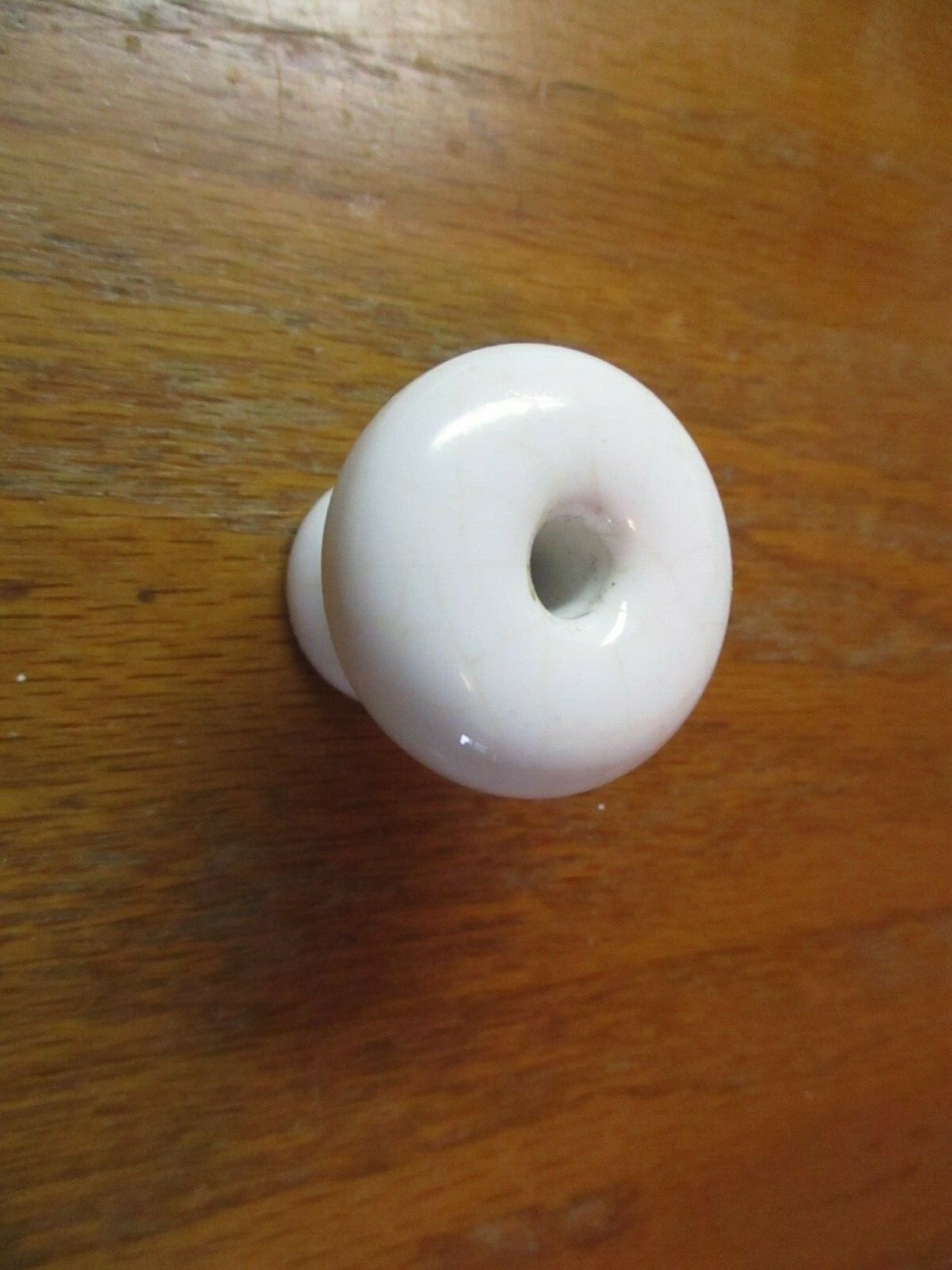White Porcelain 1920s Mushroom Pull Knob Center Screw Hole 1-3/8″ Antique 1