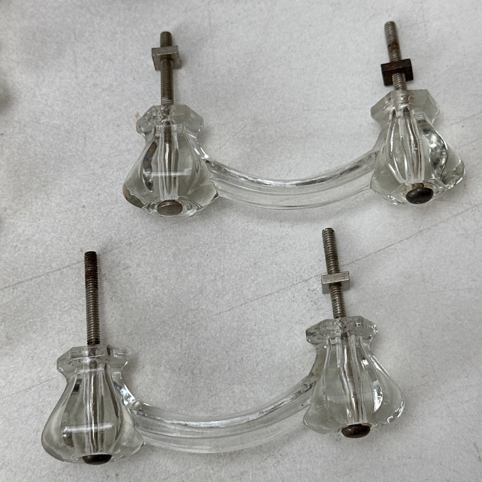 Lot of 9 Vintage Glass Drawer Pulls 8 Handles 1 Knob Different Styles As Is