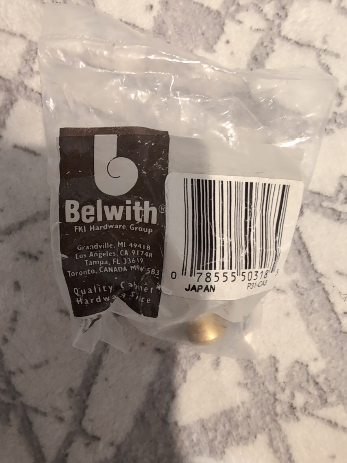 Vintage Belwith Crystal Acrylic Drawer knob faceted round clear brass sealed