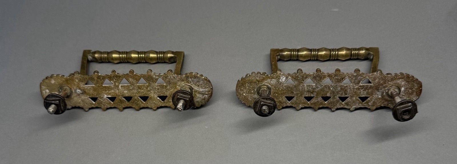 Antique Vintage Drawer Pulls With Pull Handle Ornate Brass Pair