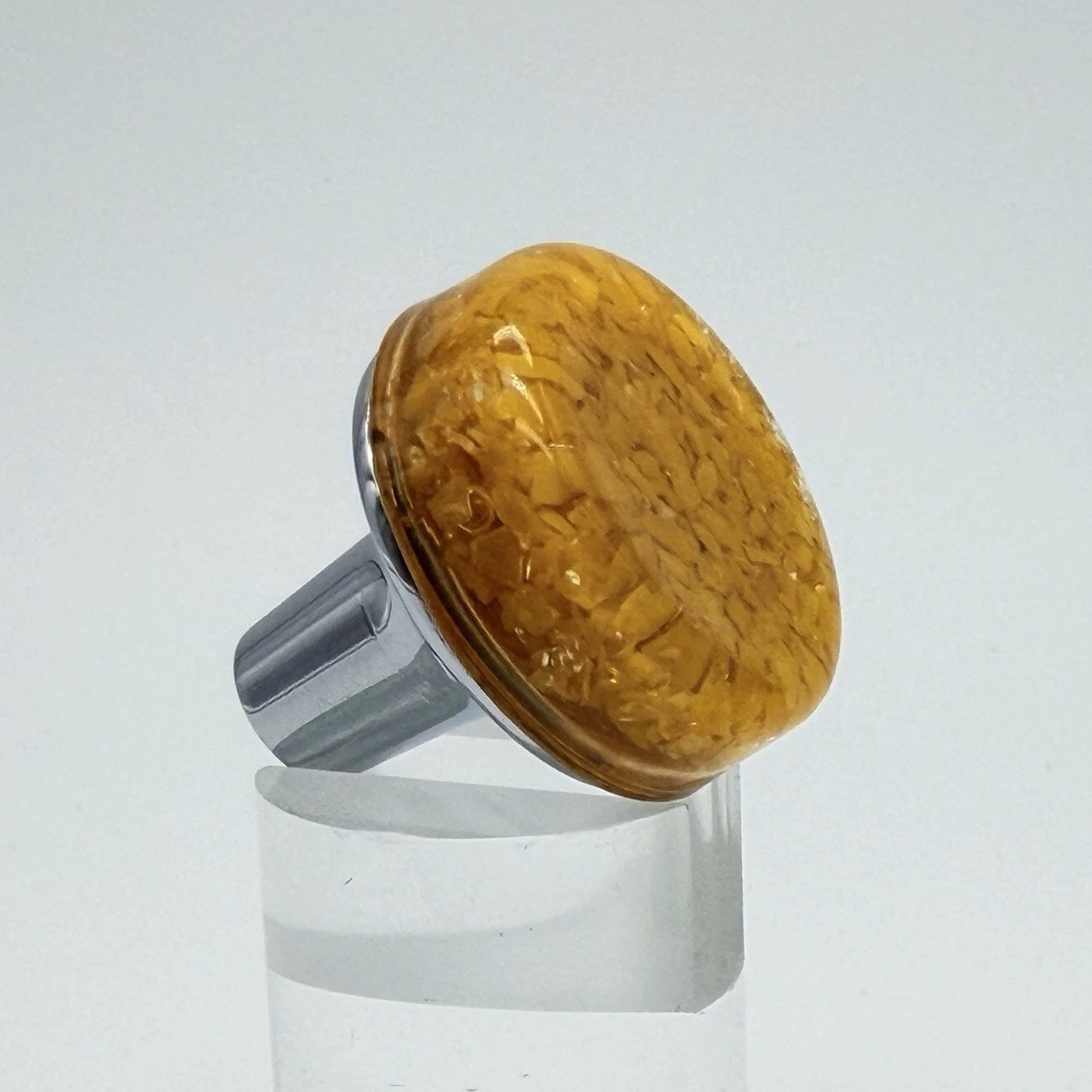 Vintage Butterscotch Amber Lucite Cabinet Knob MCM Chrome Drawer Pull 1970s-80s