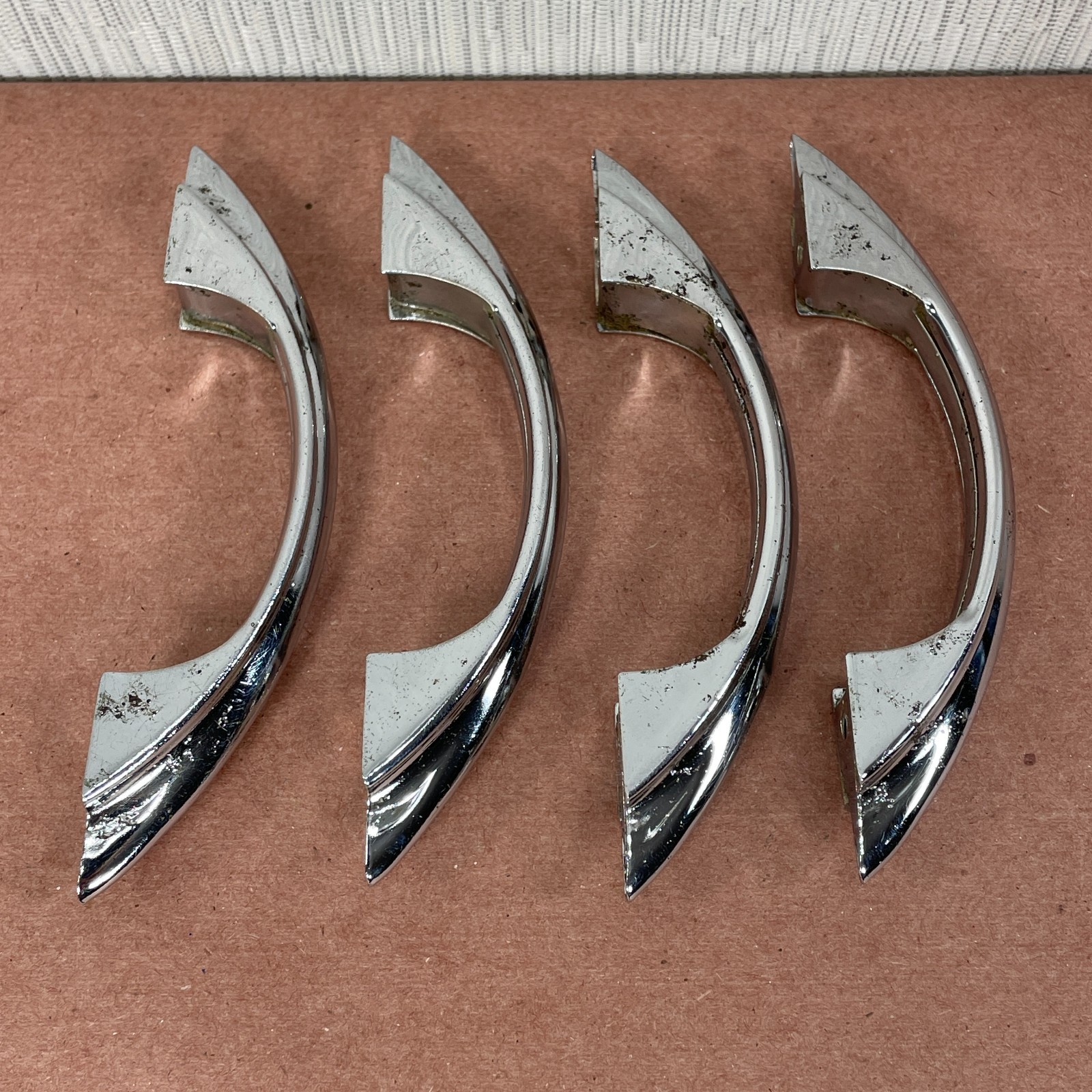 4 Vintage Cabinet Pulls Chrome Plated ( Similar to Youngstown & Amerock E311 )