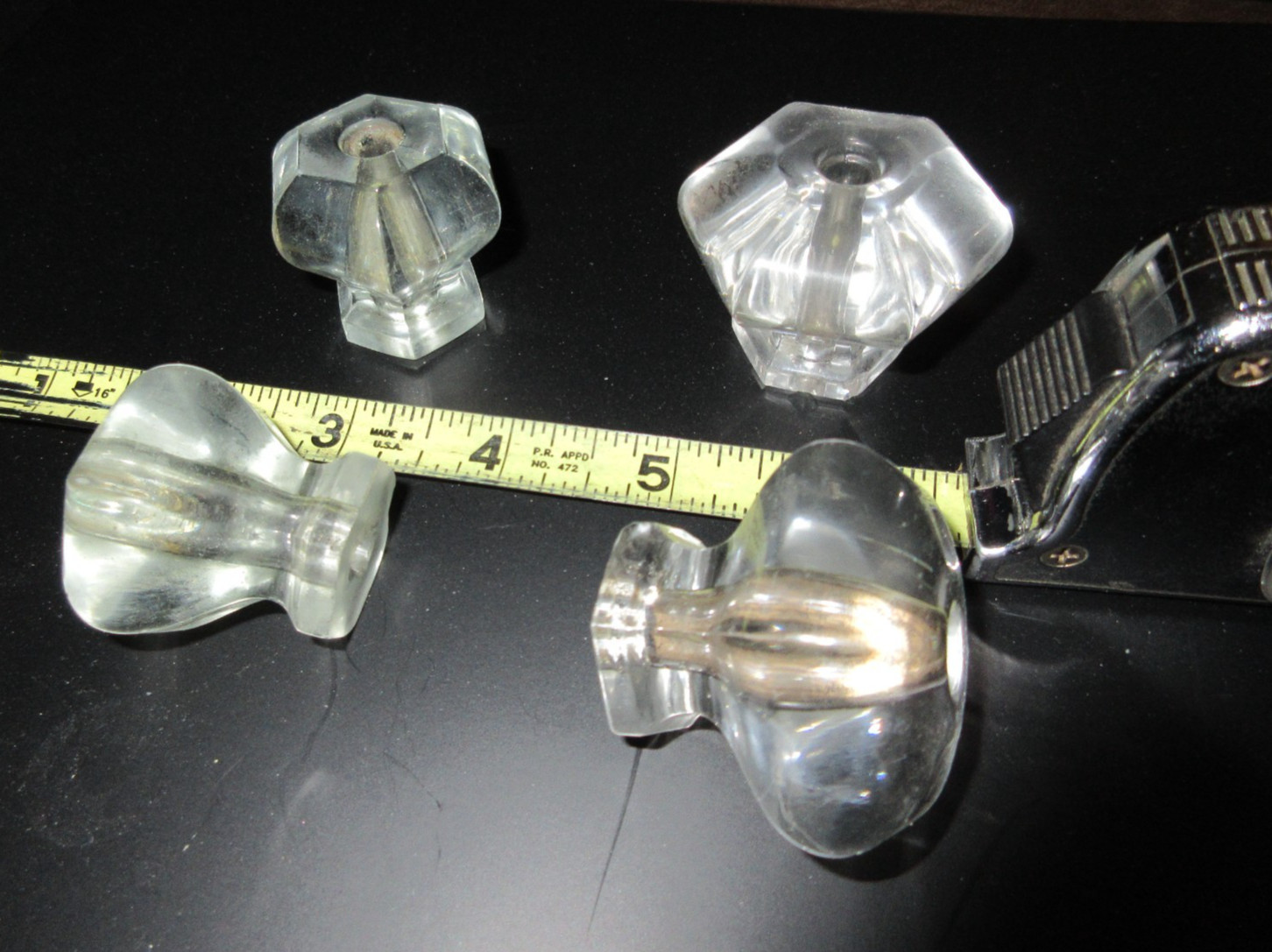 4 Vintage 6 sided 2 sizes Glass Crystal Cabinet Knobs Drawer Pulls