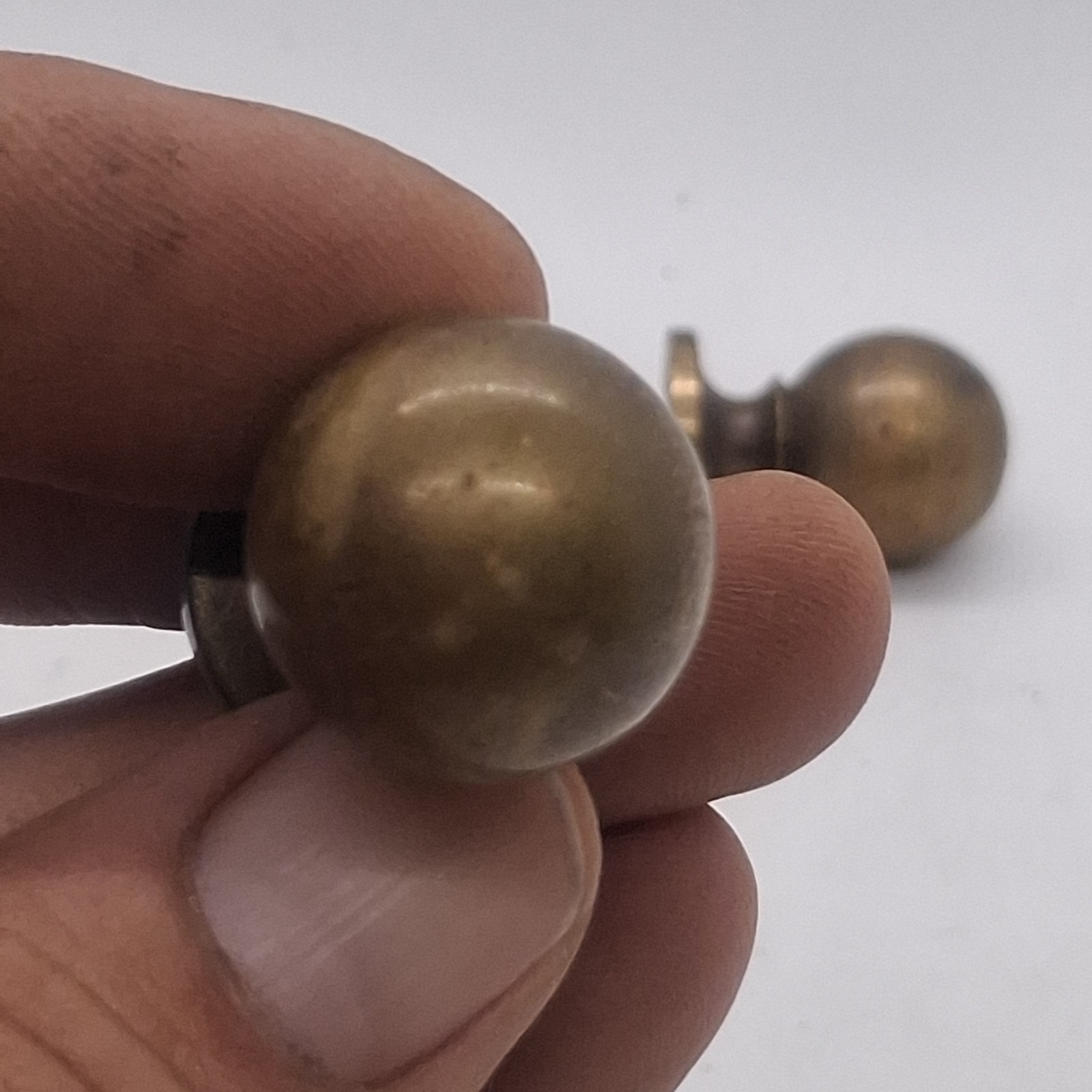 Antique Heavy Brass Round Small Drawer Pull Half Inch Screw In Patina