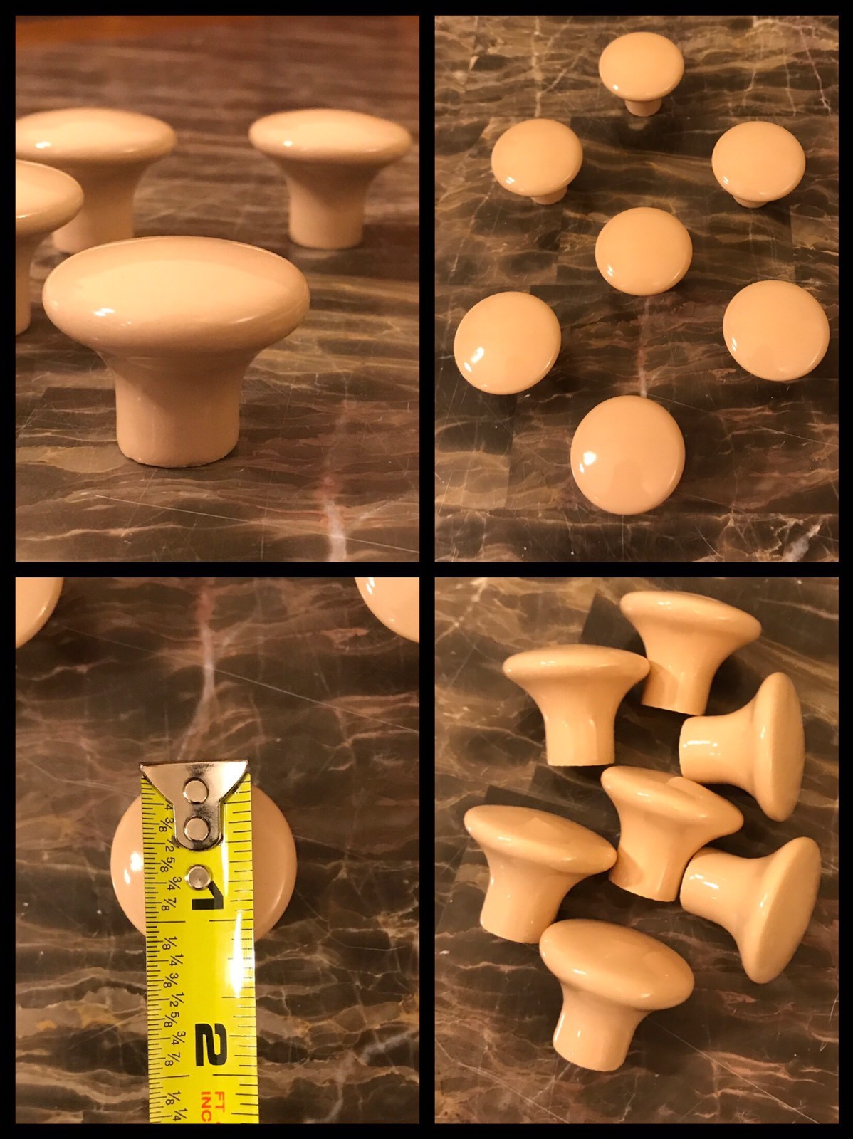 7 Knobs CERAMIC Round Tan Beige Pedestal Mushroom Shape Cabinet Drawer Vintage