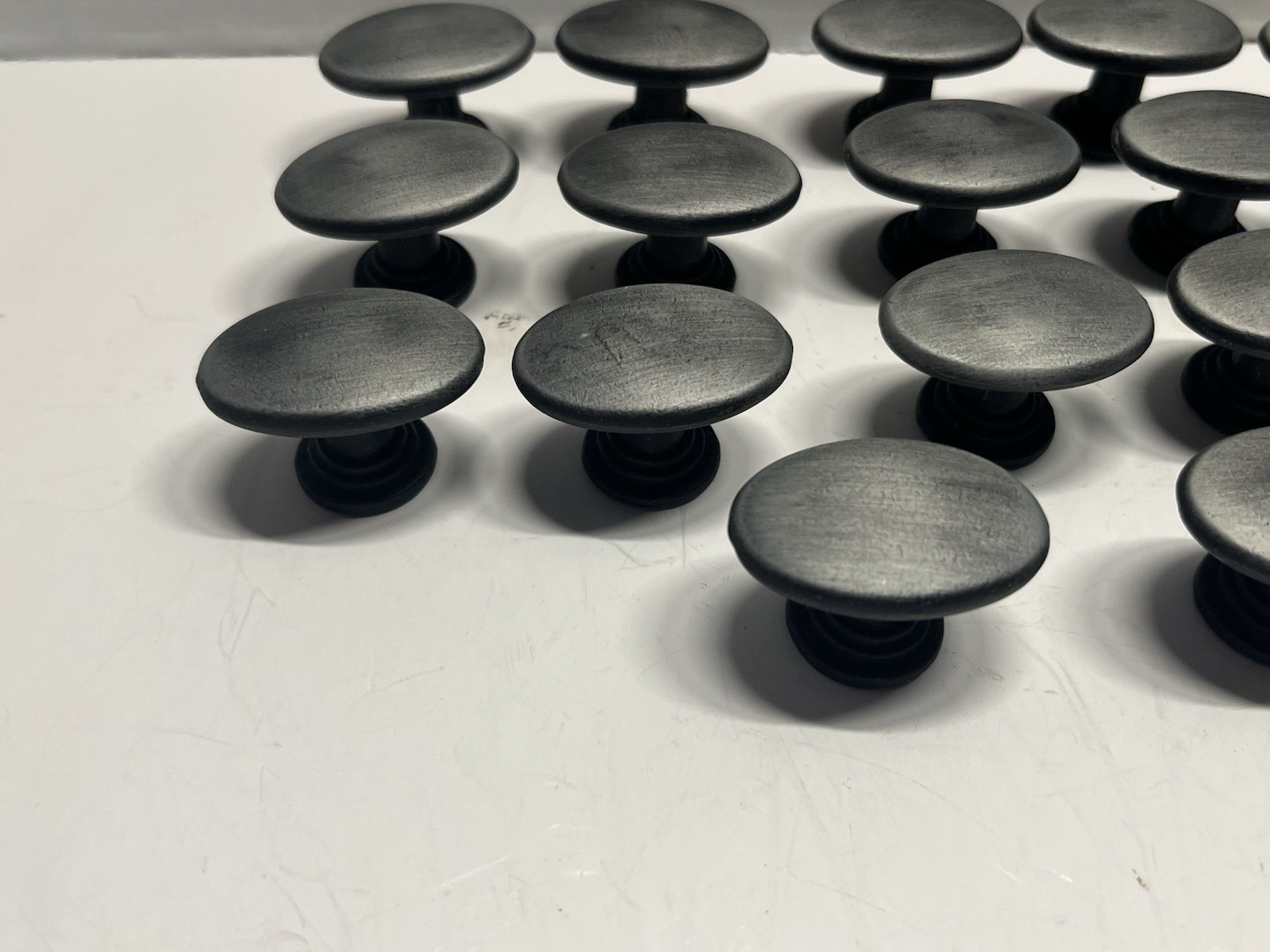 Vintage Lot (17) NOS Heavy Gray/Black Oval Drawer/Cabinet Fixed Knobs