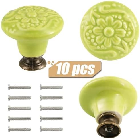 Sage Green Ceramic Knobs 10 Pack Flower Drawer Pulls Vintage Cabinet Knobs – Ant