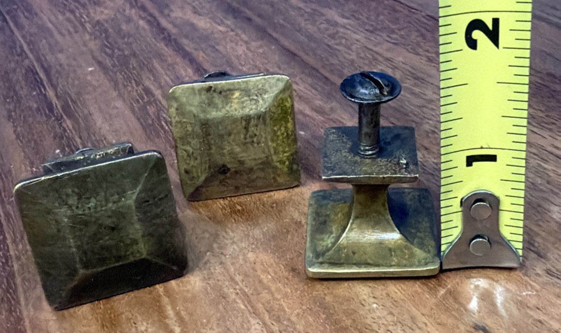 Set of 3 Antique/Vintage Solid Brass Mission Style Drawer Pulls Square Beveled