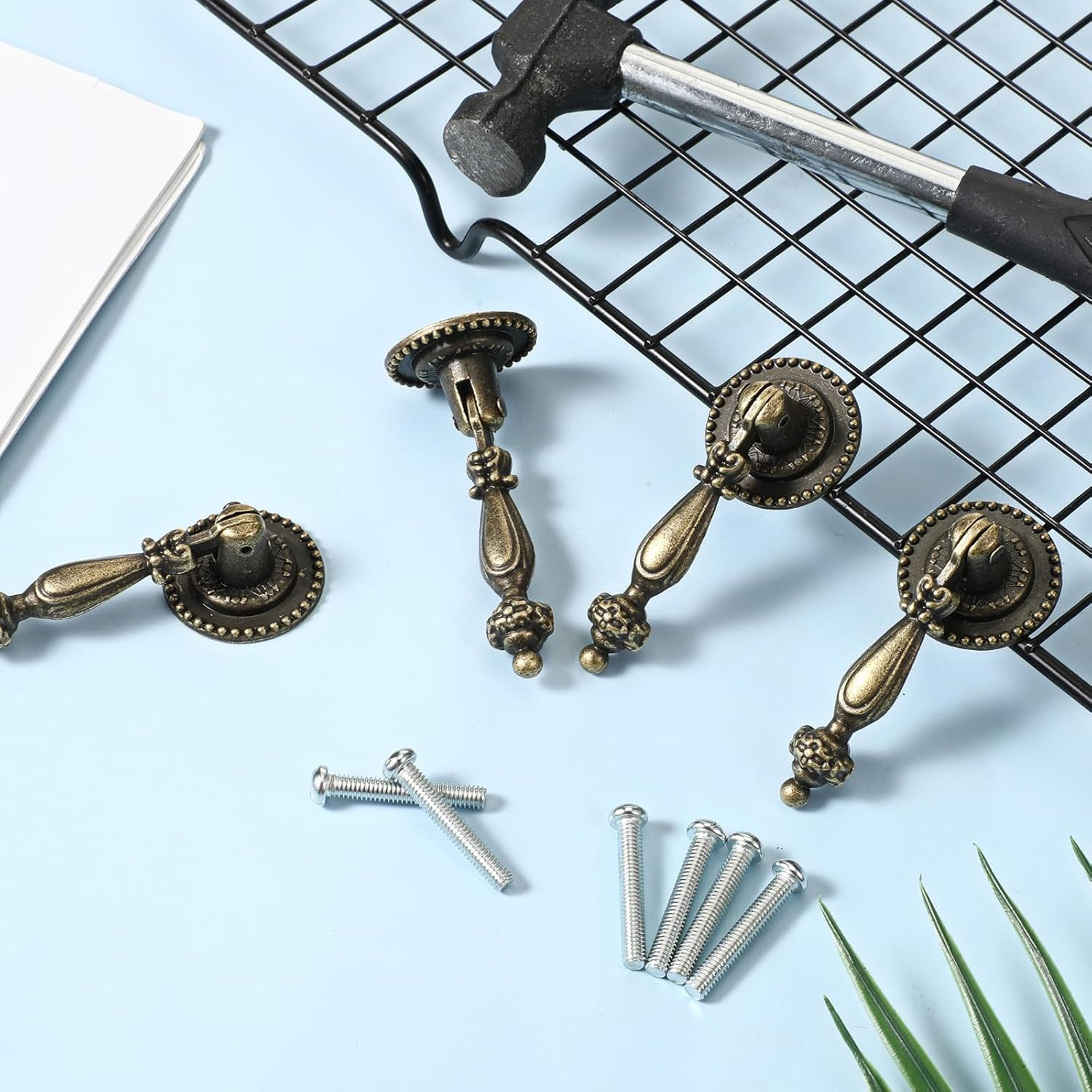 6PCS Antique Style Tear Drop Pulls, Zinc Alloy Cabinet Pull Handle Knobs Vint…