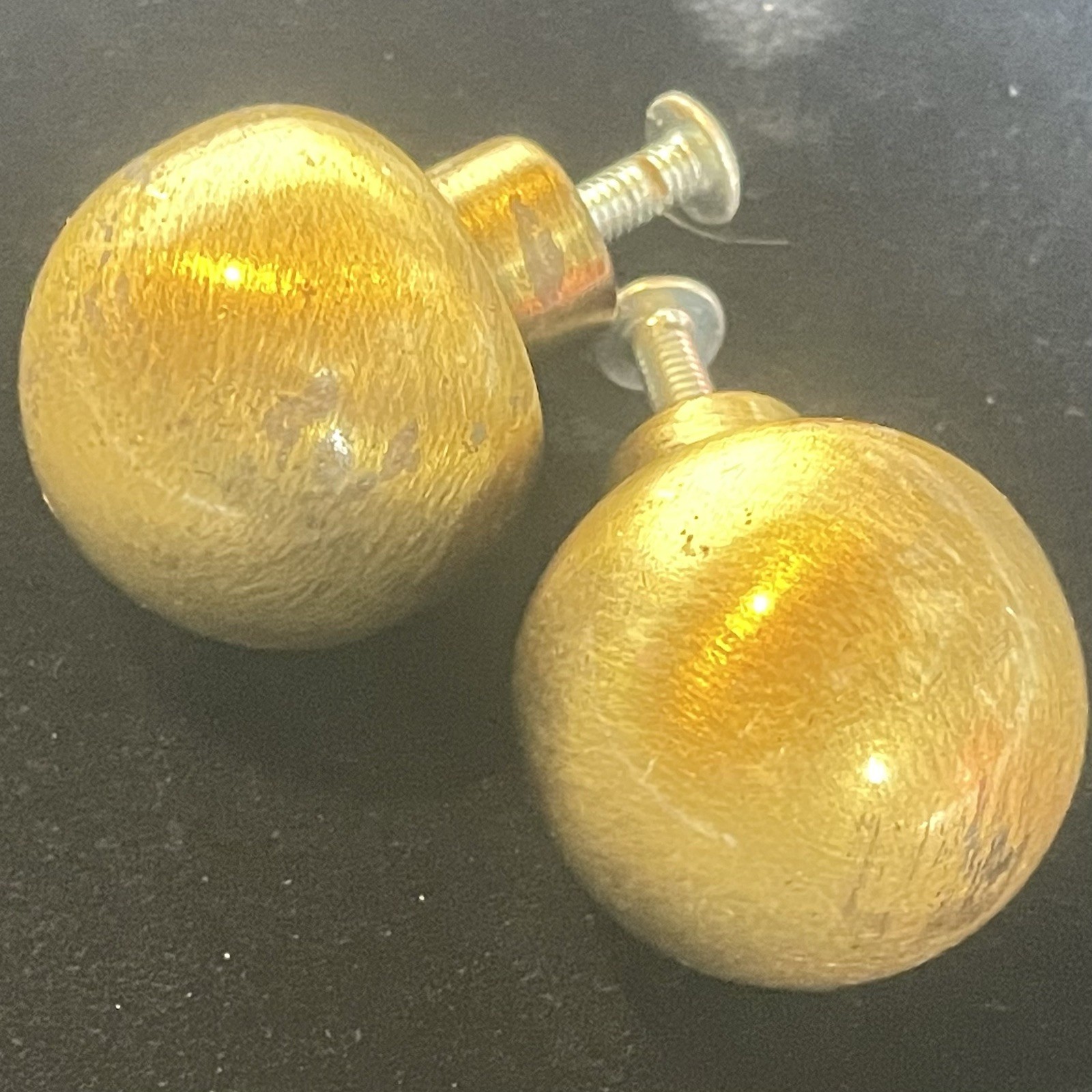 2 VTG Set Bronze Finish Mushroom Shaped Drawer Pulls Handles Knobs Pair