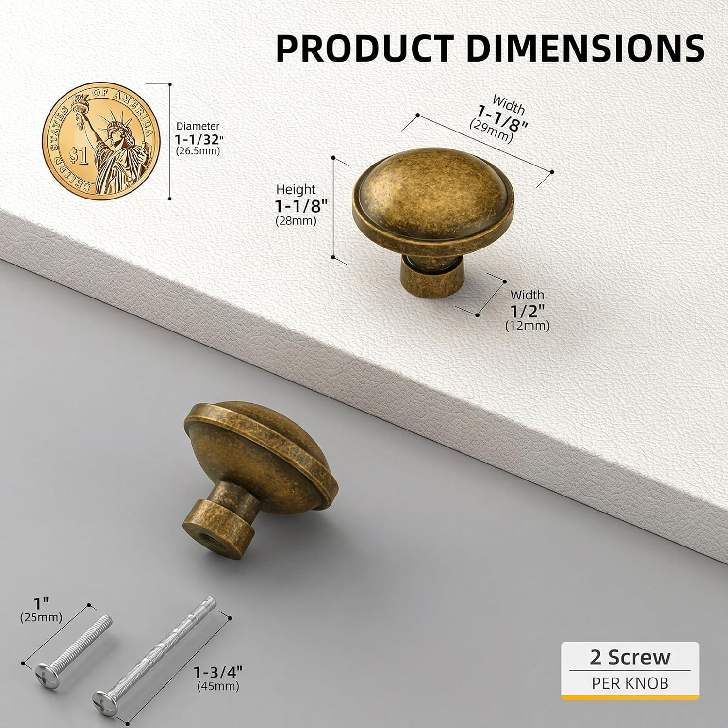 30 Pack Antique Brass Cabinet Knobs 1-1/4″ Vintage Drawer Pulls Zinc Alloy Handl