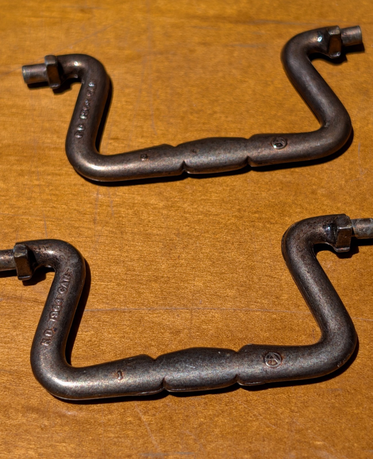 Vintage 1954 Canada Brass Bail Drawer Pulls Handles Dresser Hardware Pair