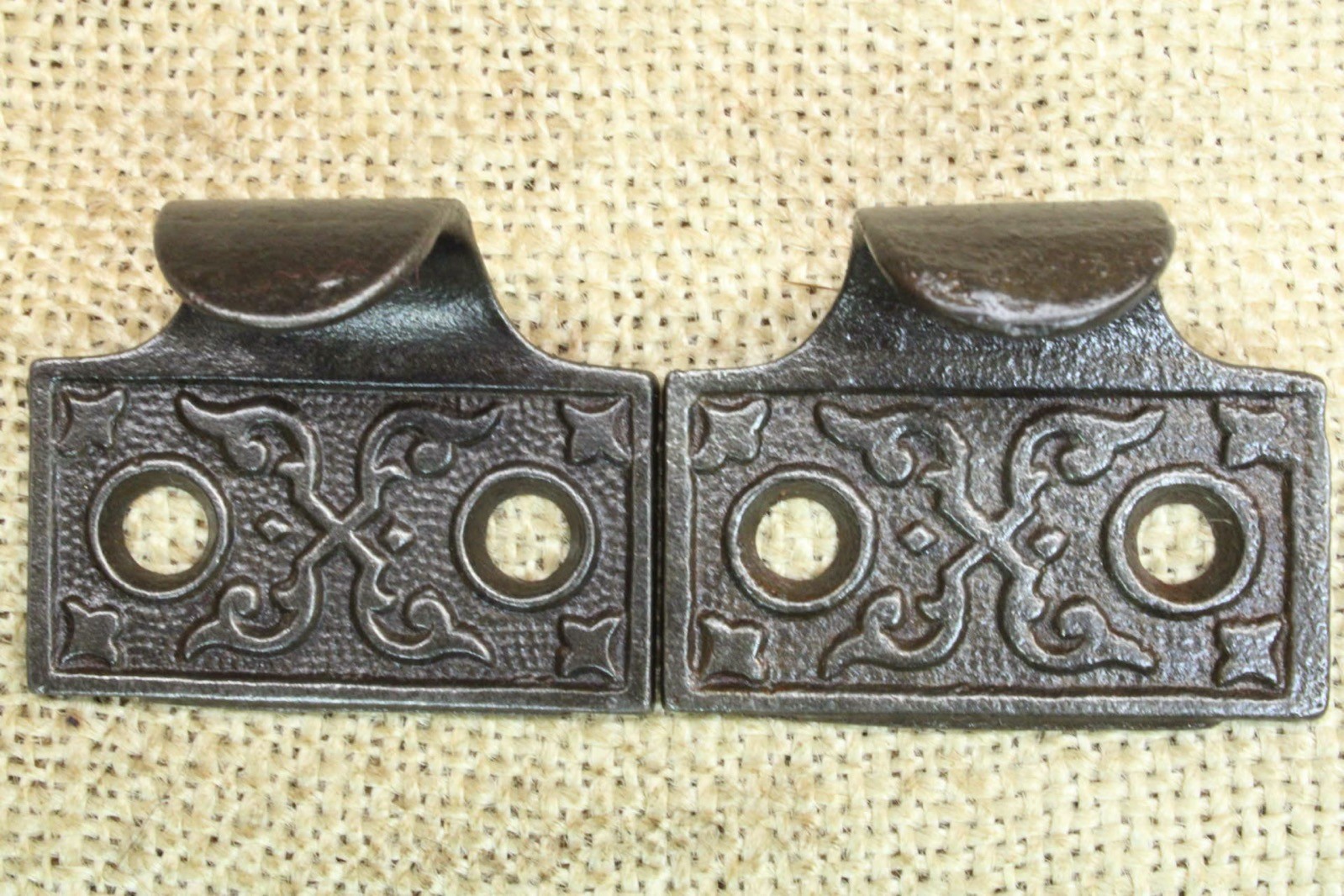2 Old Window Sash Lifts Pulls Restored Cast Iron Victorian X Ferns Scrolls