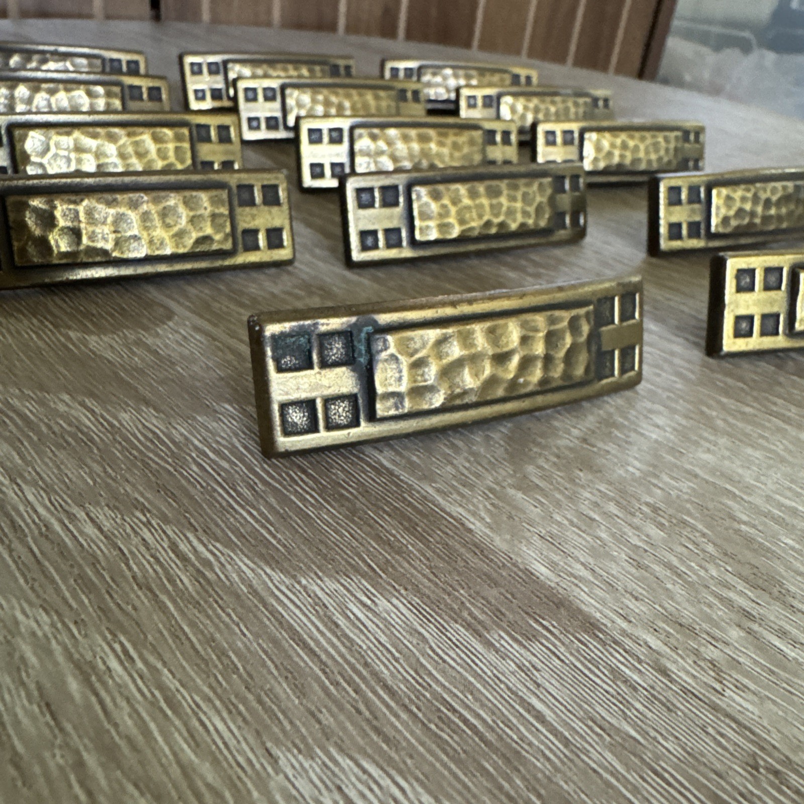 14 VIntage Craftsman Hammered Brass Bar Cabinet Door Drawer Pull Knobs