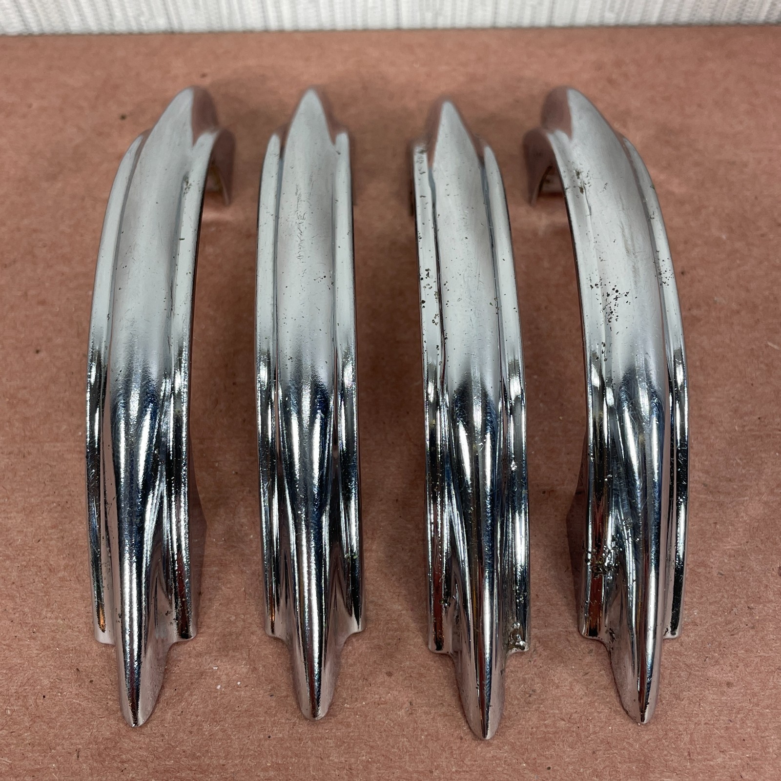 4 Vintage Cabinet Pulls Chrome Plated ( Similar to Youngstown & Amerock E311 )